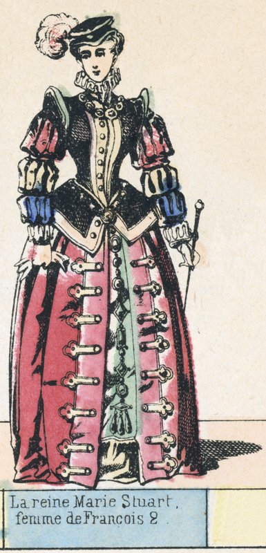 Rainha Mary Stuart, esposa de Francisco 2 (gravura colorida) de French School