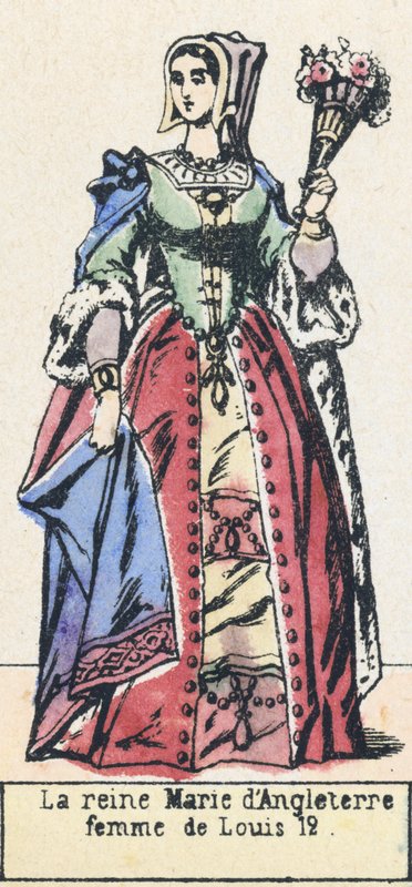 Rainha Maria de Inglaterra, esposa de Luís 12 (gravura colorida) de French School