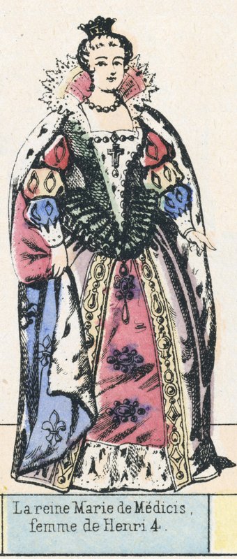 Rainha Marie de Medicis, esposa de Henry 4 (gravura colorida) de French School