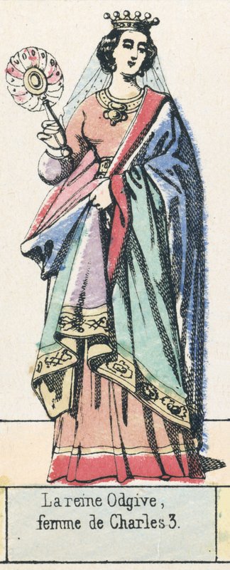 Rainha Odgive, esposa de Carlos 3 (gravura colorida) de French School