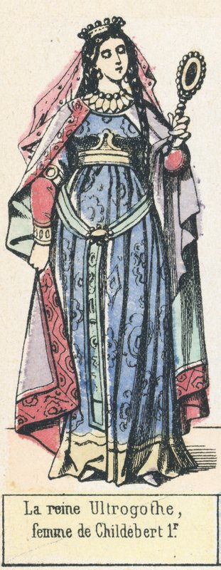 Rainha Ultrogoth, esposa de Childebert 1r (gravura colorida) de French School