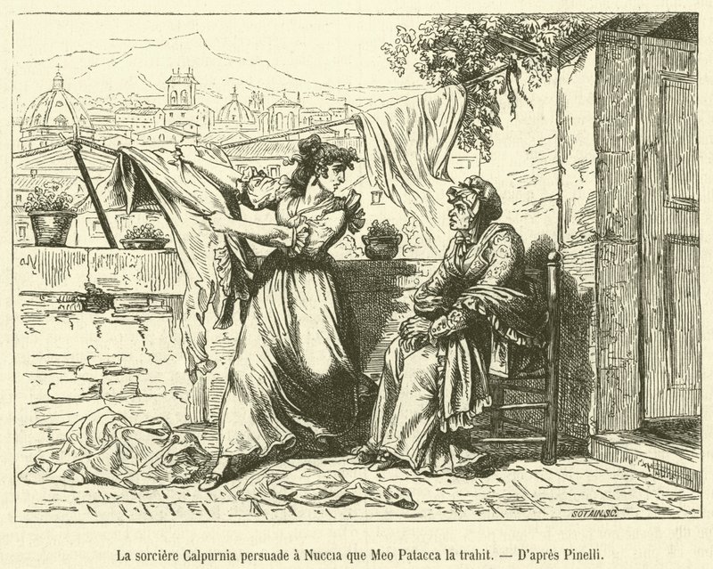 La sorciere Calpurnia persuade a Nuccia que Meo Patacca la trahit (gravura) de French School