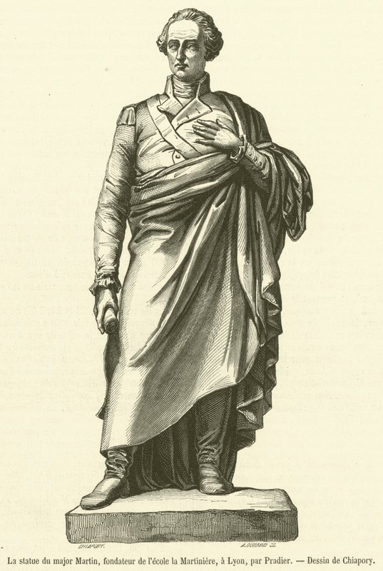 A estátua do Major Martin, fundador da escola Martiniere, em Lyon (gravura) de French School
