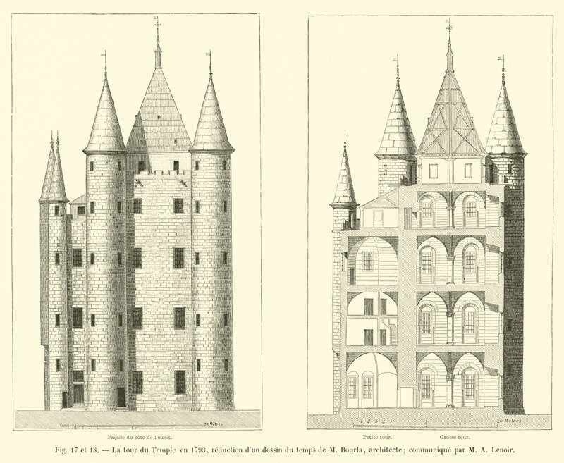 A torre do Templo em 1793, redução de um desenho do tempo de M Bourla, arquiteto; comunicado por MA Lenoir de French School