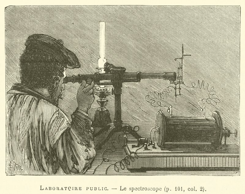 Laboratório público, O espectroscópio (gravura) de French School
