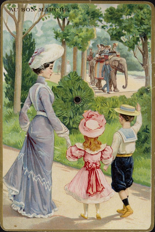 Senhora e crianças acenando em passeio de elefante de French School