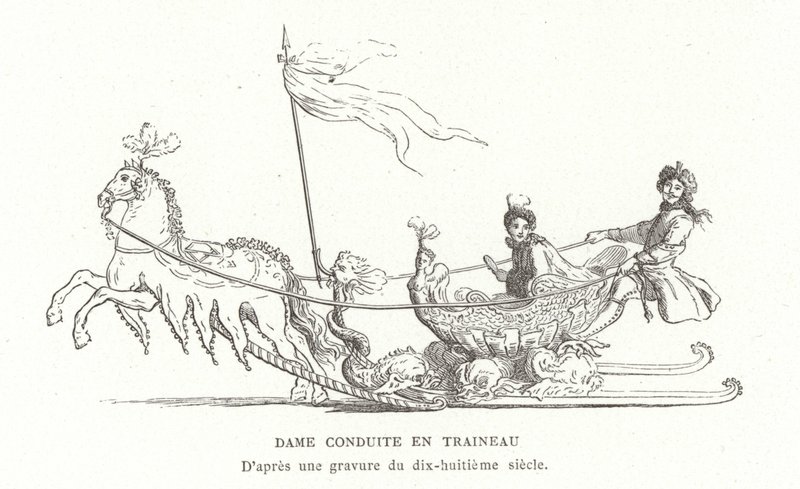 Senhora viajando de trenó, França, do século XVIII de French School