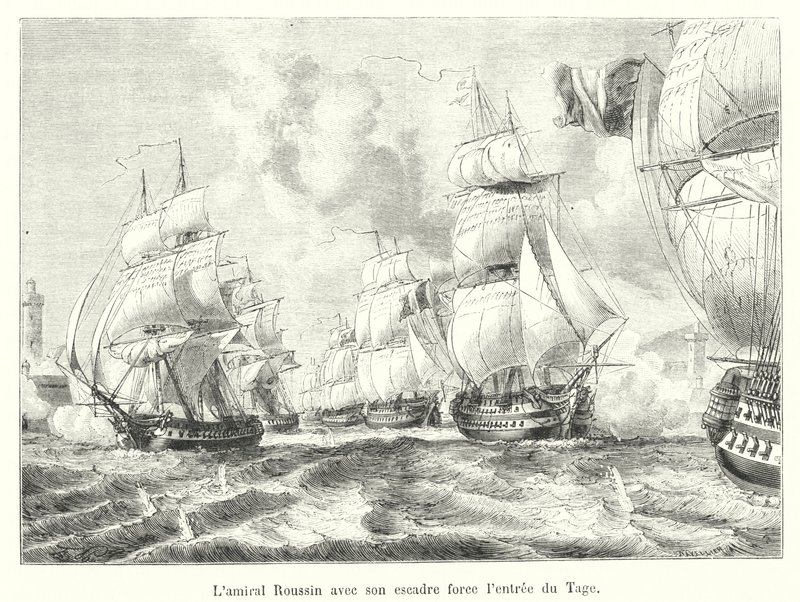 Almirante Roussin com seu esquadrão força a entrada do Tejo de French School