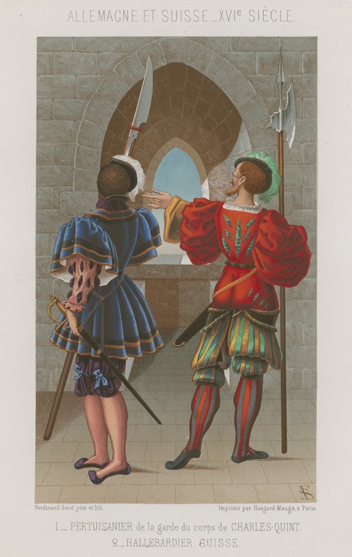 Lancier de Charles V guardas e um suíço Yeoman de French School