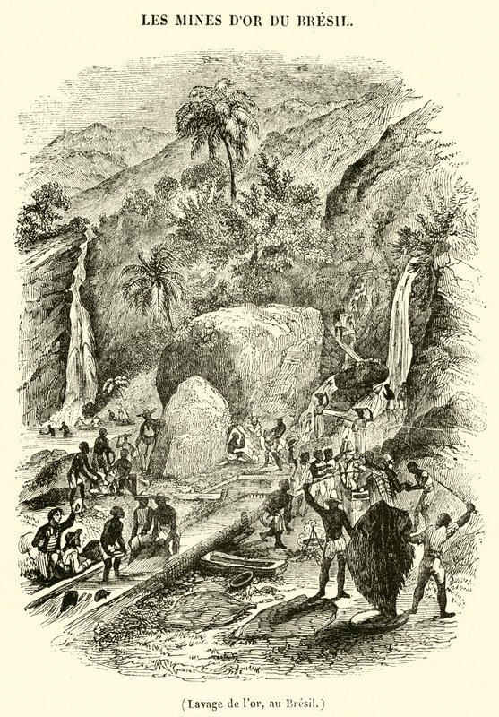 Lavagem de ouro no Brasil (gravura) de French School