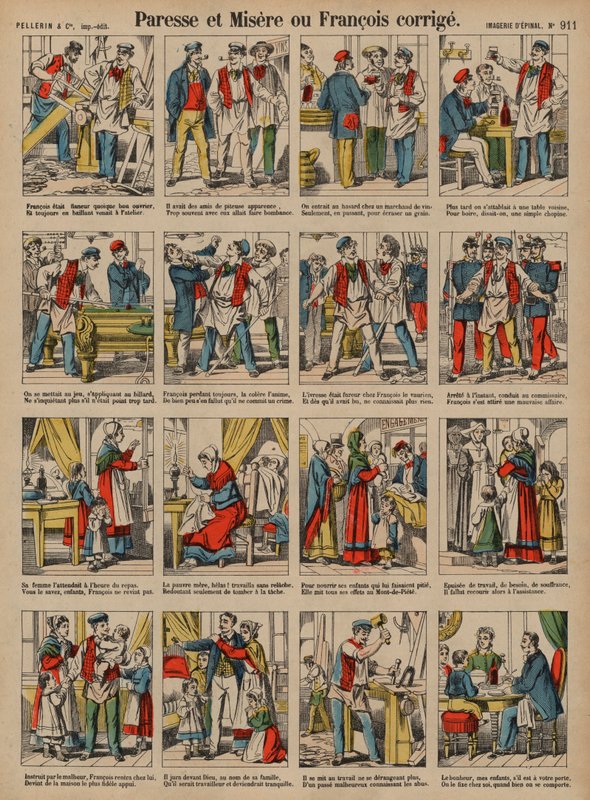 Preguiça e miséria, ou François corrigido (gravura colorida) de French School