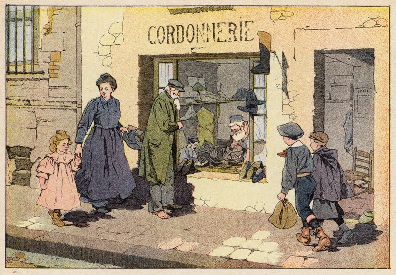 Le Cordonnier, The Shoe Maker (cor litho) de French School