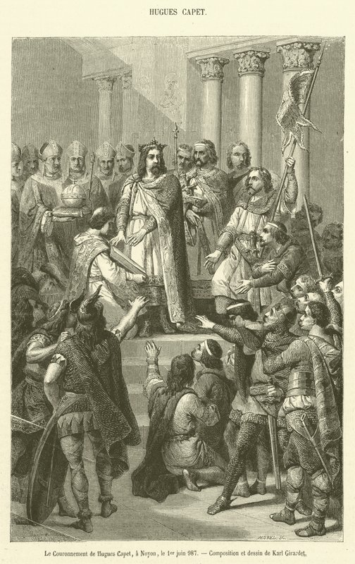 A Coroação de Hugues Capet, em Noyon, 1 de Junho de 987 (gravura) de French School