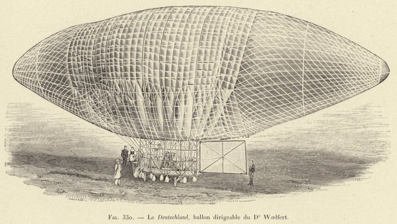 Le Deutschland, ballon dirigeable du Dr Woelfert (gravura) de French School