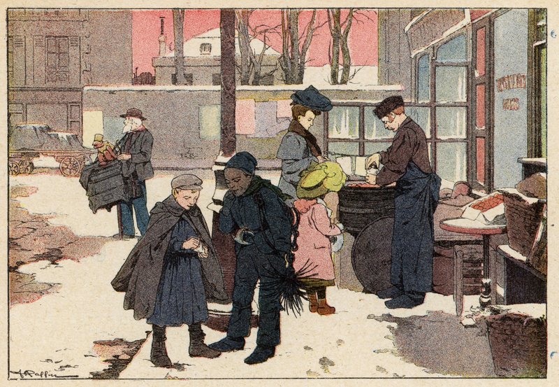 Le Marchand De Marrons, The Chestnut Seller (cor litho) de French School