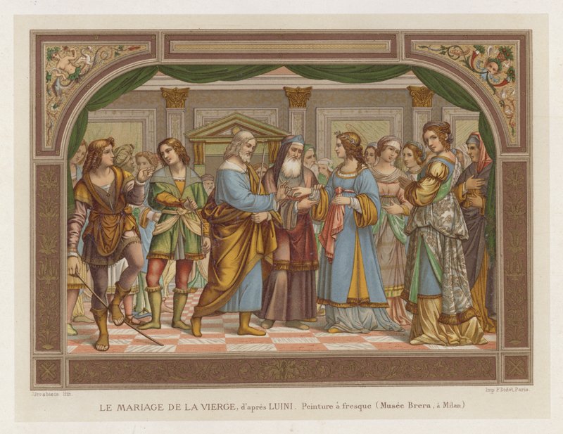 O Casamento da Virgem, depois de Luini, Freque Painting, Musee Brera, Milão de French School