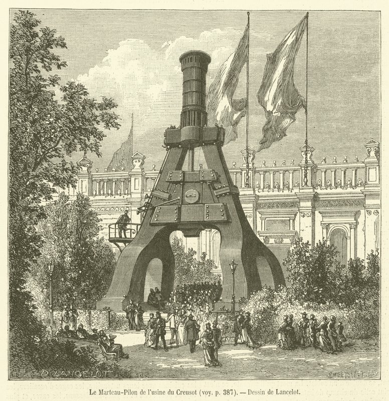 O Martelo-Pilão da fábrica de Creusot (gravura) de French School