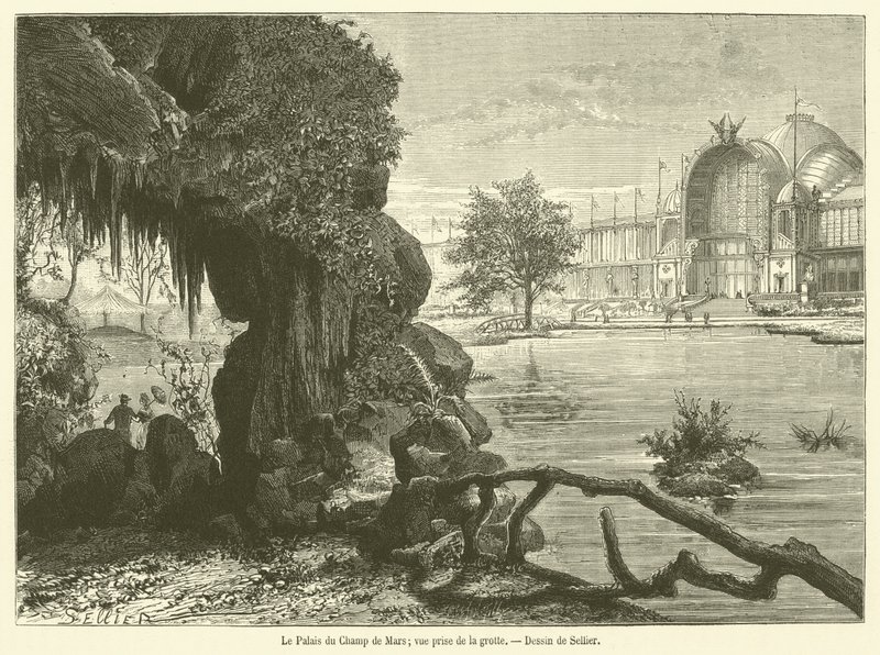 O Palácio Champ de Mars, vista da caverna (gravura) de French School