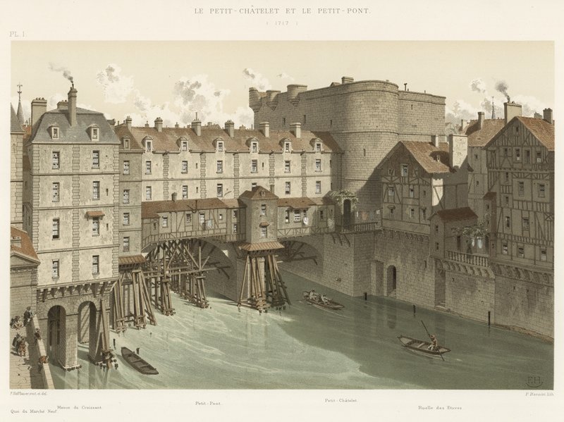 O Petit-Chatelet e o Petit-Pont, 1717 de French School