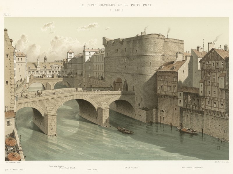 O Petit-Chatelet e o Petit-Pont, 1780 de French School