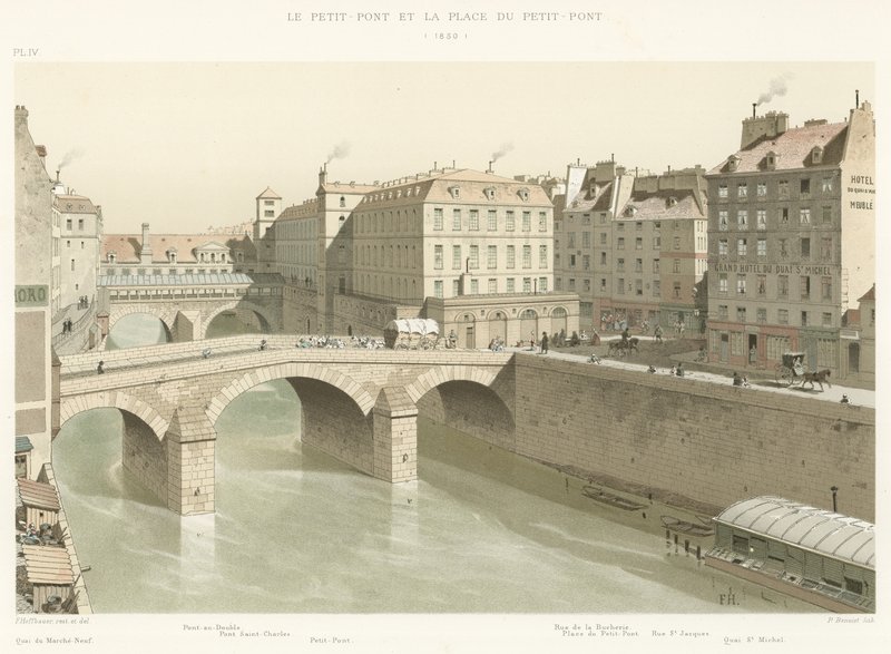 O Petit-Pont e a Place du Petit-Pont, 1830 de French School