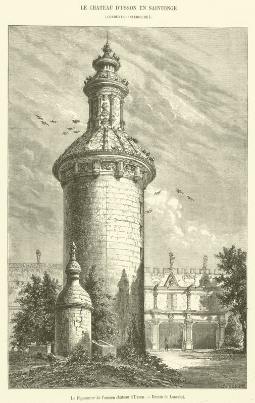 O pombal do antigo castelo de Usson (gravura) de French School