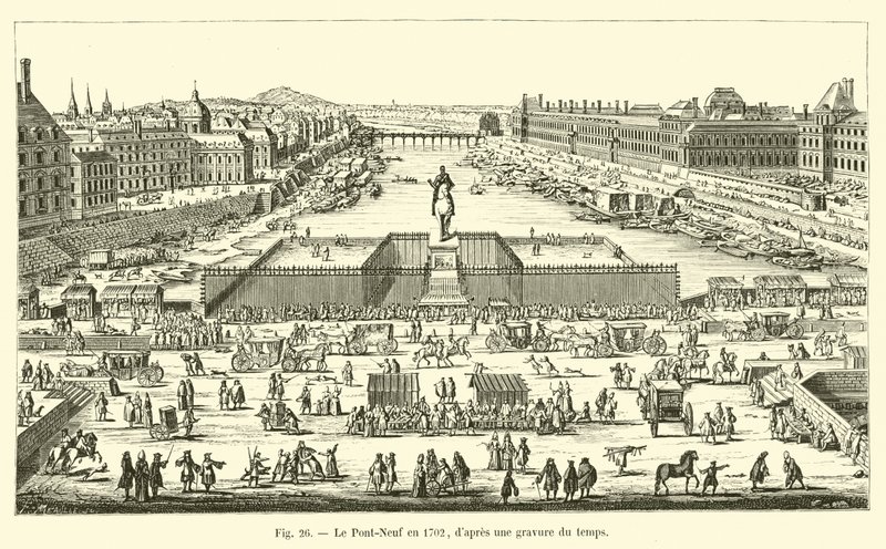 A Pont Neuf em 1702, depois de uma gravura do tempo de French School