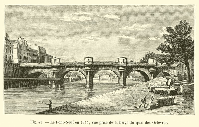 O Pont-Neuf em 1845, visto da margem do Quai des Orfevres de French School