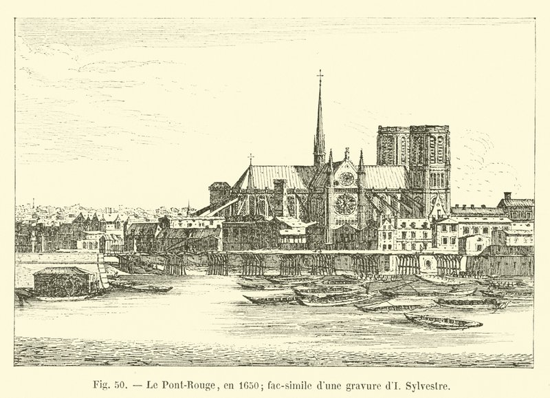 O Pont Rouge, em 1650; Fac-símile de uma gravura de ano novo de French School