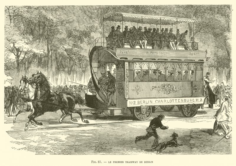 Le Premier Tramway de Berlin (gravura) de French School