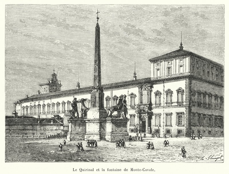 O Quirinal e a fonte de Monte Cavale (gravura) de French School