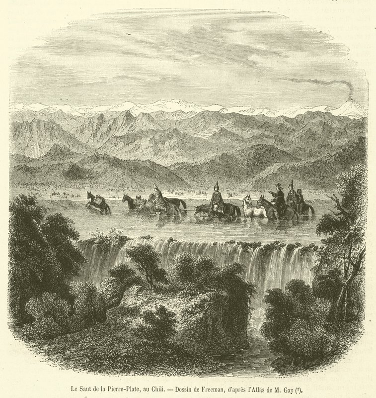 O salto Pierre-Plate, no Chile (gravura) de French School