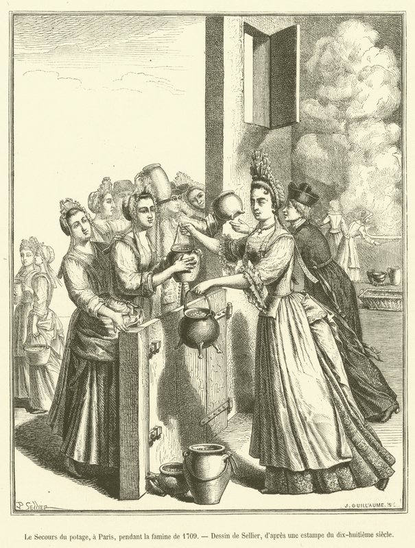 Secours du potage, em Paris, durante a fome de 1709 de French School