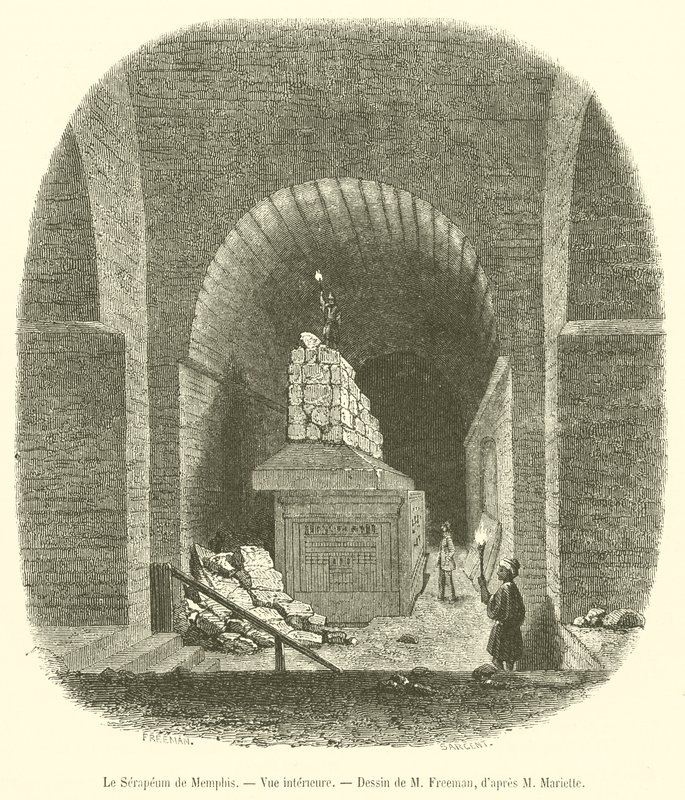 O Serapeum em Memphis, vista interior (gravura) de French School