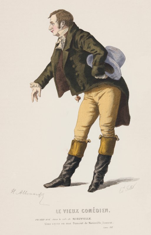 O Antigo Comediante, Cena XIII (gravura colorida) de French School