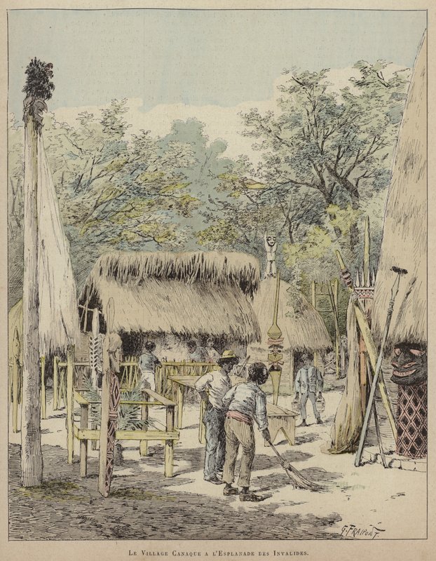 A Aldeia Canaque na Esplanada dos Inválidos (gravação a cores) de French School
