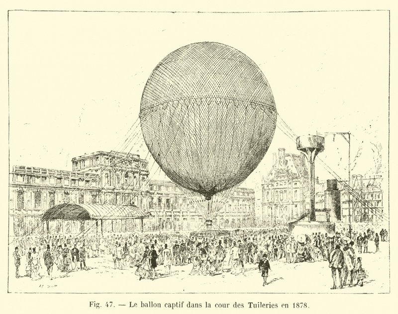 O balão cativo no pátio das Tulherias em 1878 de French School