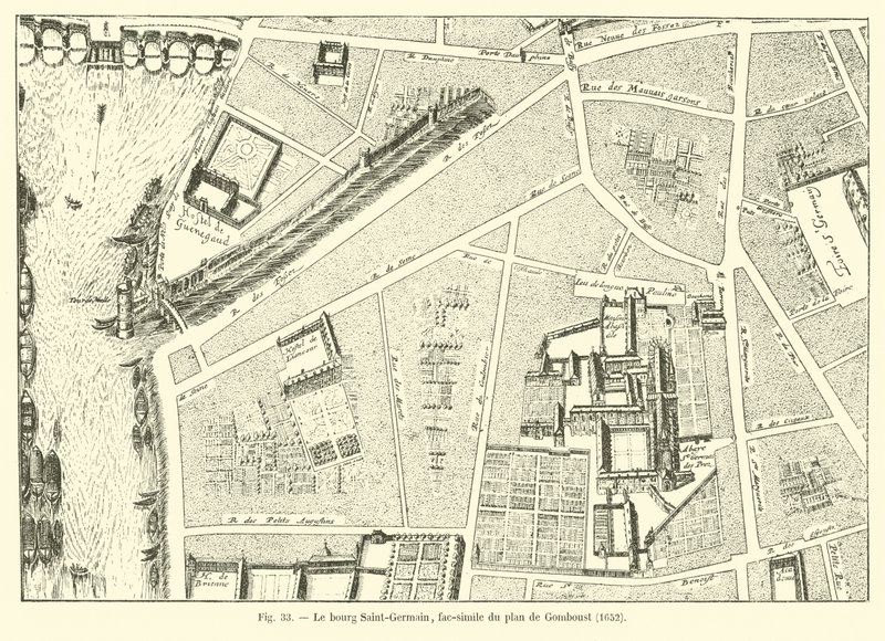 A aldeia Saint-Germain, fac-símile do plano de Gomboust, 1652 de French School