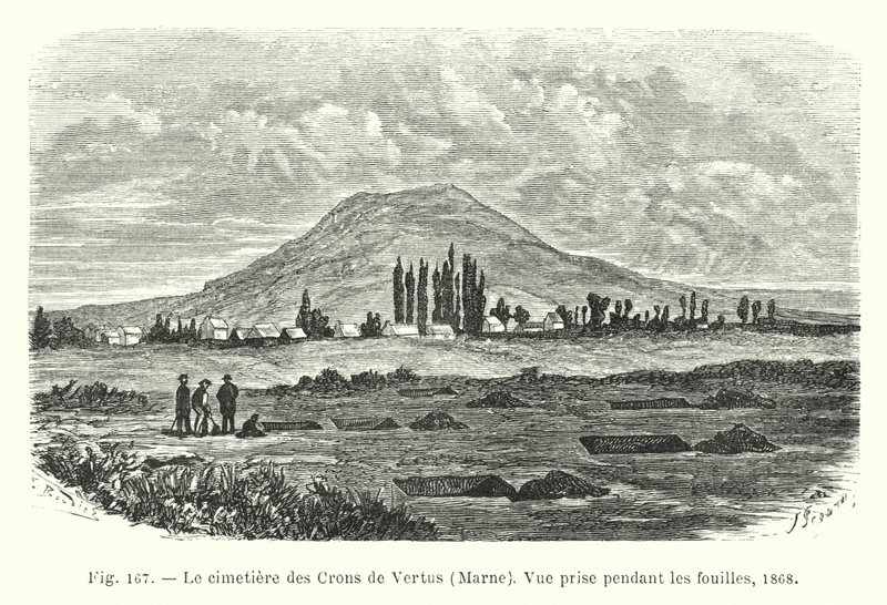O cemitério Crons de Vertus, Marne, Vista tirada durante as escavações de French School