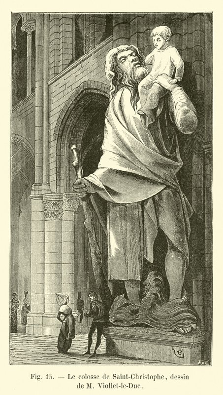 O Colosso de São Cristóvão, desenhando por M. Viollet-le-Duc de French School