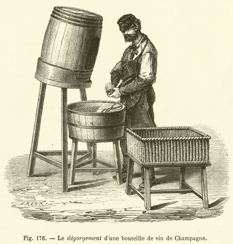 O regurgitamento de uma garrafa de Champagne (gravura) de French School