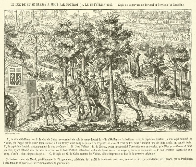 O Duque de Guise ferido até à morte (gravura) de French School