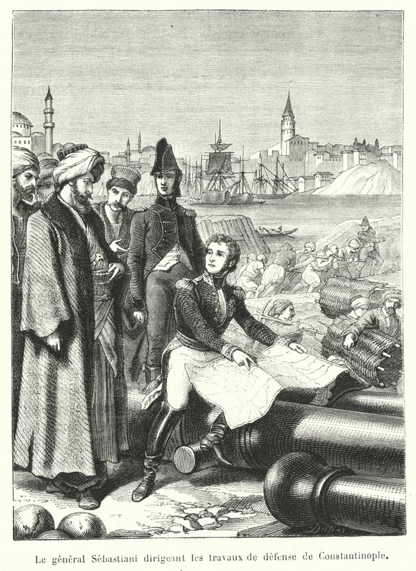 General Sebastiani dirigindo as obras de defesa de Constantinopla (gravura) de French School