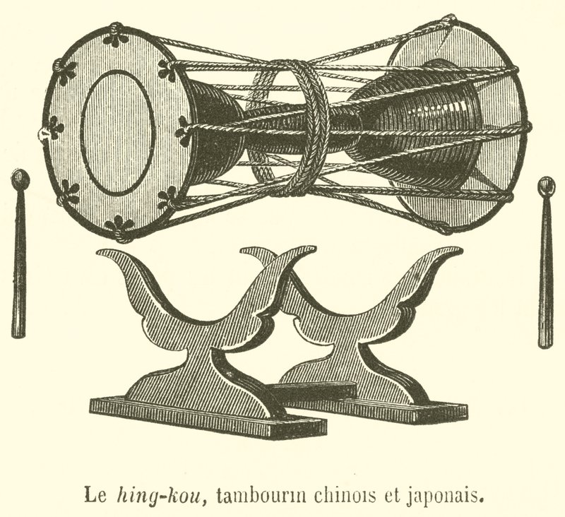O hing-kou, pandeiro chinês e japonês (gravura) de French School