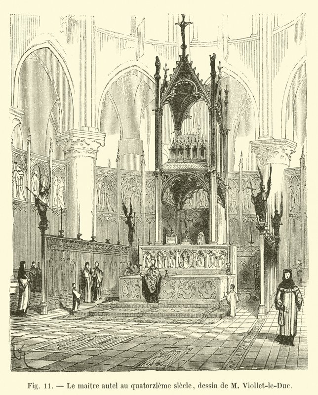 O altar-mor no século XIV, desenhando por M. Viollet-le-Duc de French School