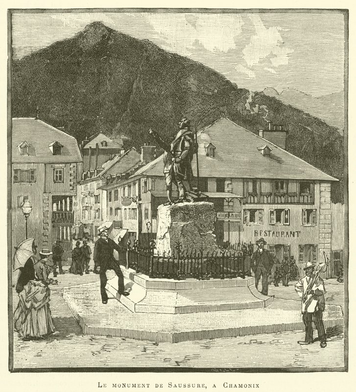 O monumento de Saussure, em Chamonix (gravura) de French School