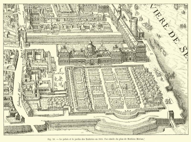 O palácio e o Jardim das Tulherias em 1615, Fac-símile do plano de Mathieu Merian de French School