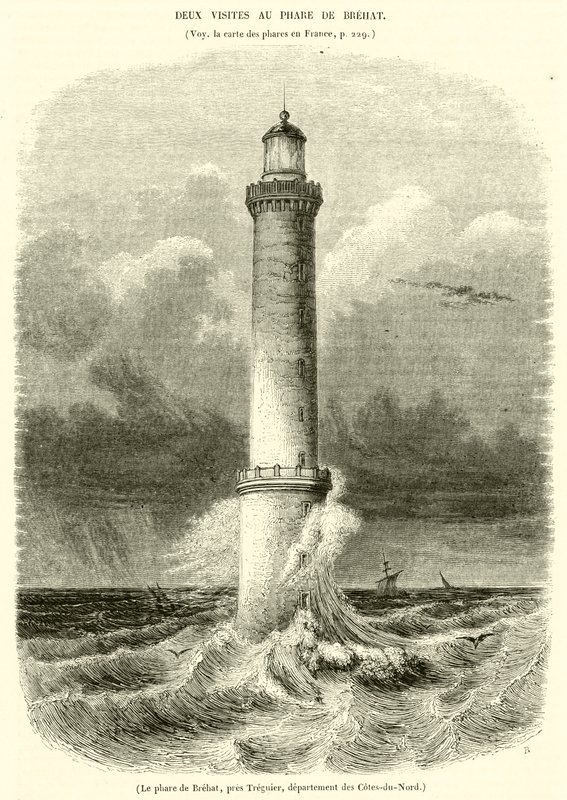 O farol de Brehat, perto de Treguier, departamento de Cotes-du-Nord (gravura) de French School
