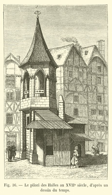 O pelourinho de Les Halles no século 17, depois de um desenho do tempo de French School
