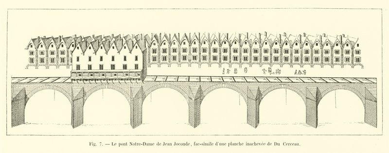 A ponte Notre-Dame de Jean Joconde, fac-símile duna placa inacabada de Du Cerceau de French School